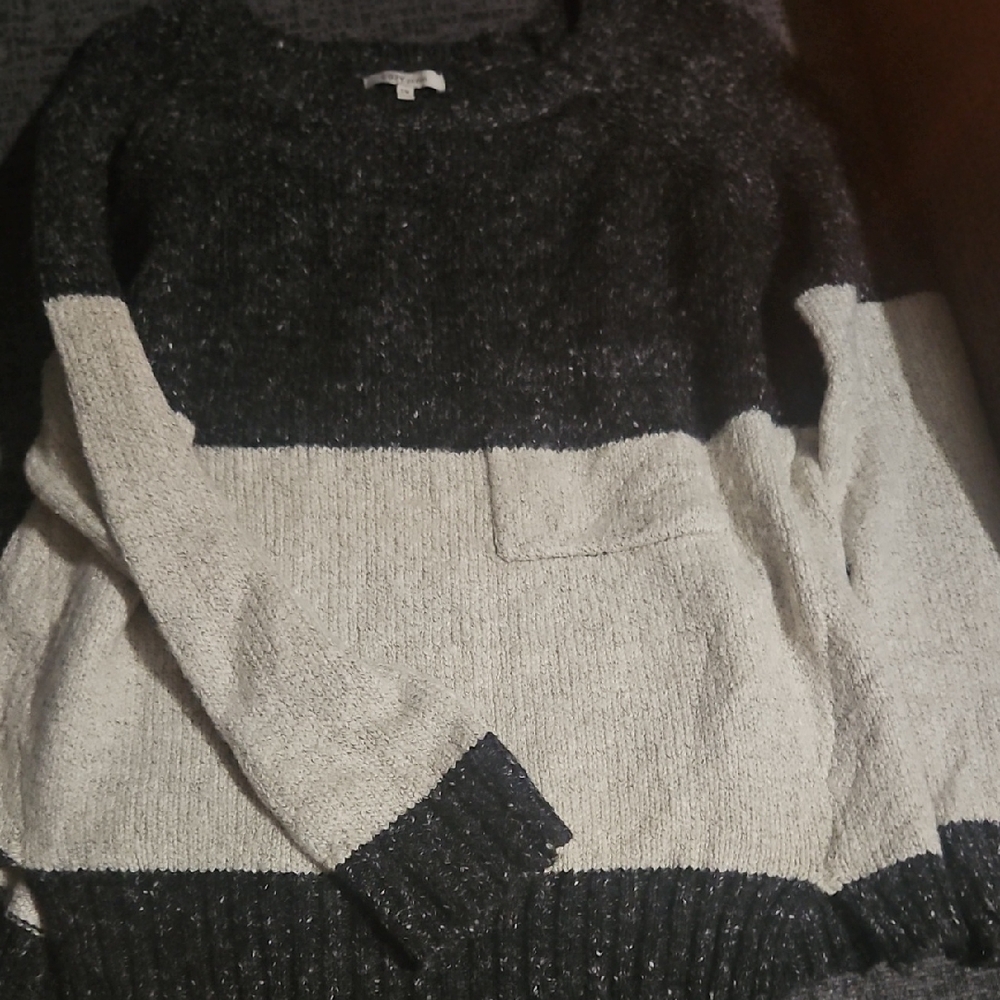 Cozy Casual Black and Cream Colorblock Sweater